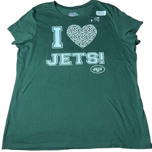 New York Jets Shirt Womens 2XL Green NFL Football I Heart Leopard Graphic Tee